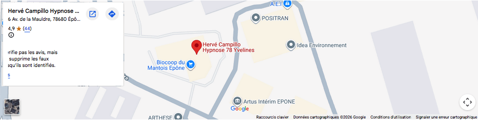 Carte du cabinet Hervé Campillo Hypnose Épône 78